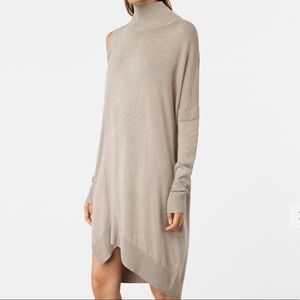 ALLSAINTS Cecily Asymmetric Cold Shoulder Dress Tunic Beige XS 🤩 LIKE NEW!